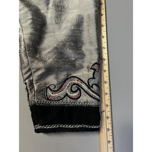 Stephanie Thomas Jacket Womens Large Silver Silk Embroidered Open Front Boho - Picture 12 of 13